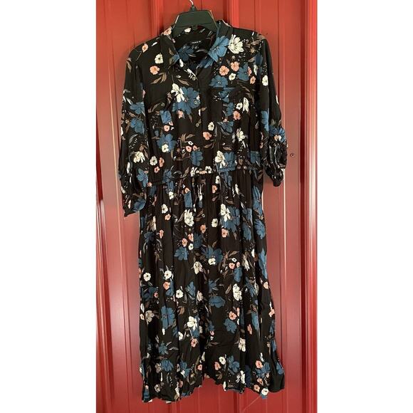 Torrid Dress Loral Button Front Challis‎ Drawstring Midi Floral Stretch Size 1 - Picture 1 of 9